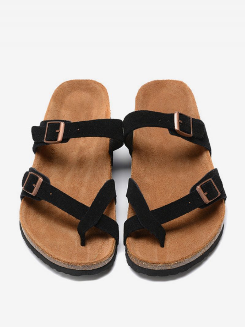 Herren-sandalen Slip-on Rindsleder Verstellbare Riemenschnalle Hausschuhe Flache Sandalen