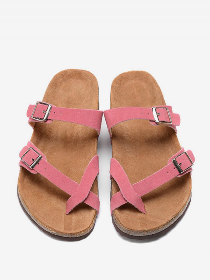 Herren-sandalen Slip-on Rindsleder Verstellbare Riemenschnalle Hausschuhe Flache Sandalen - Rosa