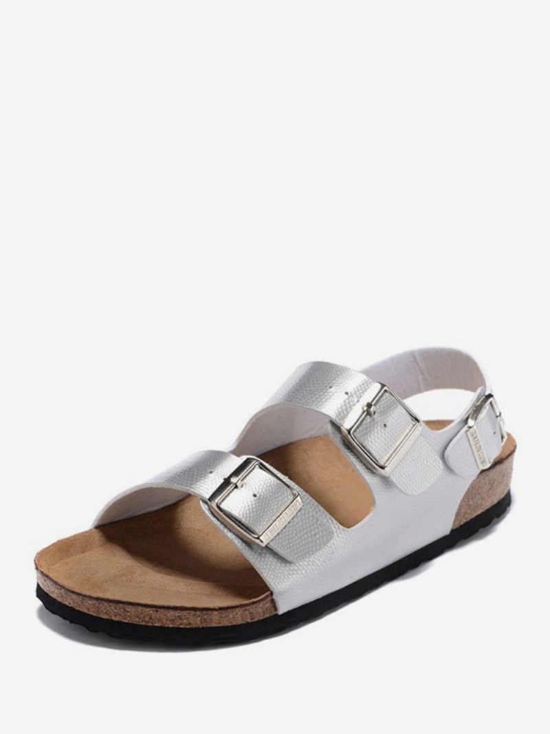 Herren-sandalen Slip-on Verstellbare Riemenschnalle Hausschuhe Flache Sandalen - Silber