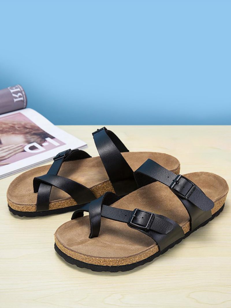 Herren-sandalen Slip-on Verstellbare Riemenschnalle Hausschuhe Flache Sandalen - Schwarz