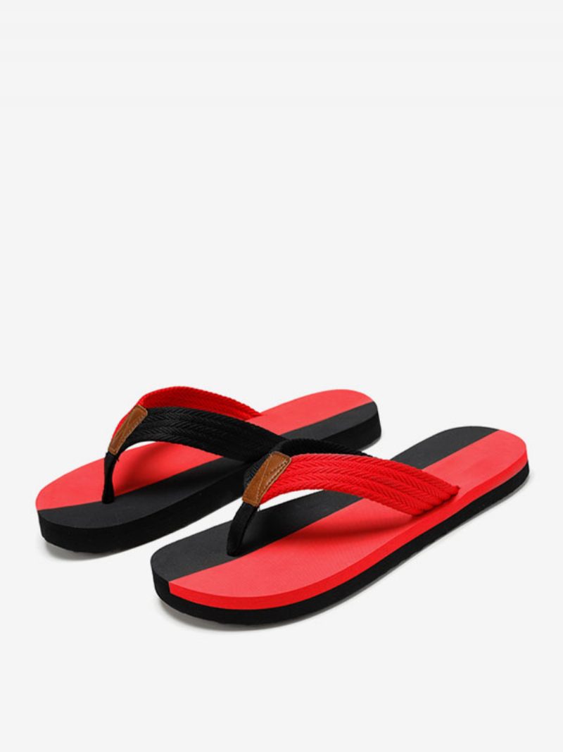 Herren-sandalen Zum Hineinschlüpfen Aus Pu-leder Mit Eva-sohle - Schwarzrot