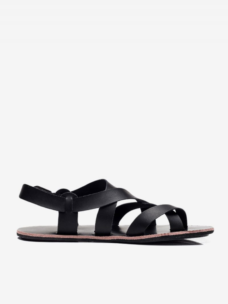 Herren-sandalen Zum Hineinschlüpfen Aus Pu-leder Mit Gummisohle - Schwarz