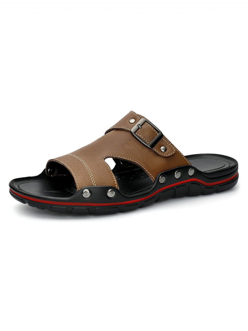 Herren-sandalen Zum Hineinschlüpfen Aus Rindsleder Mit Gummisohle - Khaki