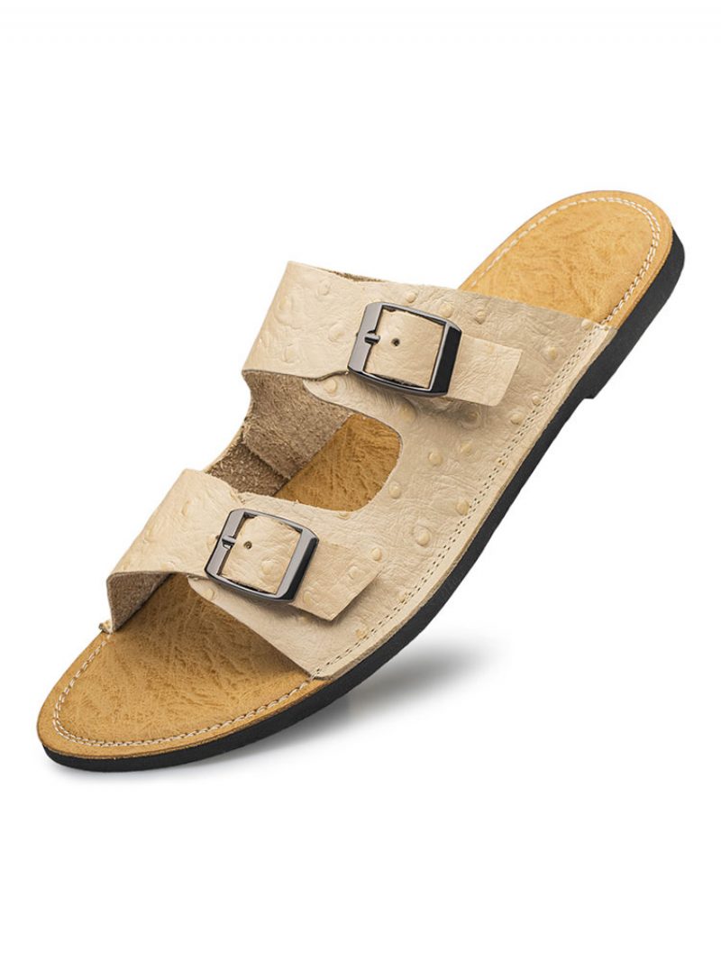 Herren-sandalen Zum Hineinschlüpfen Aus Rindsleder Mit Gummisohle - Beige