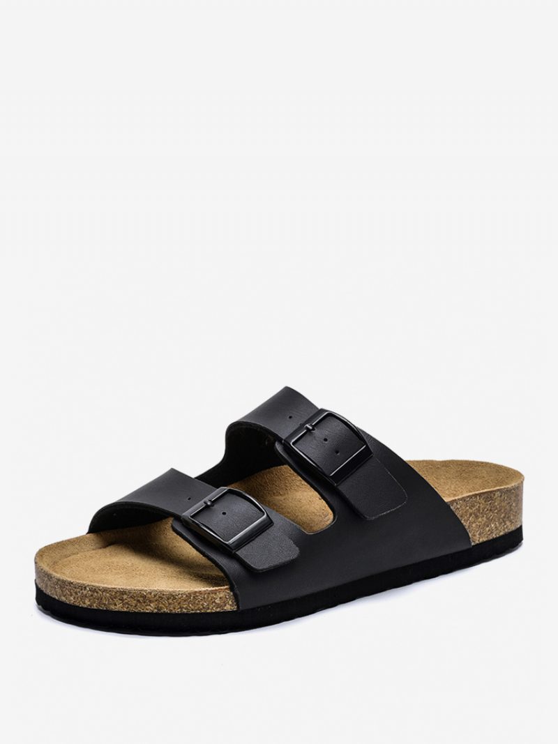 Herren-sandalen Zum Hineinschlüpfen Farbblock Pu-leder Geteilte Sohle - Schwarz