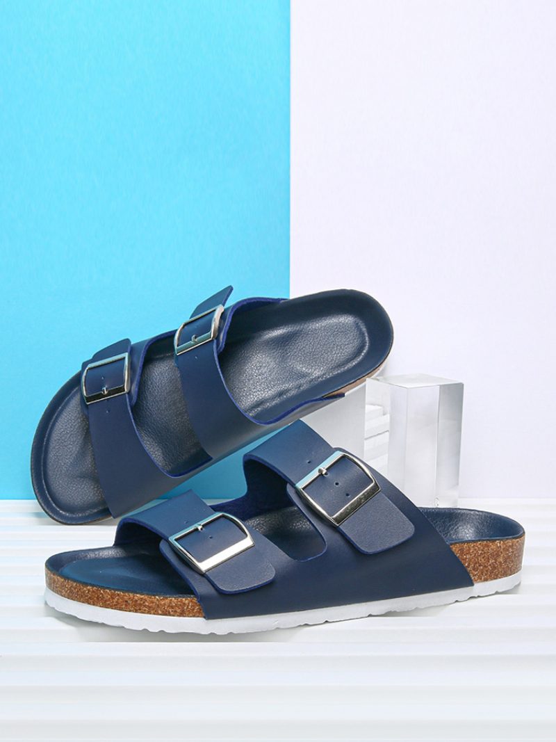 Herren-sandalen Zum Hineinschlüpfen Farbblock Pu-leder Geteilte Sohle - Tiefblau