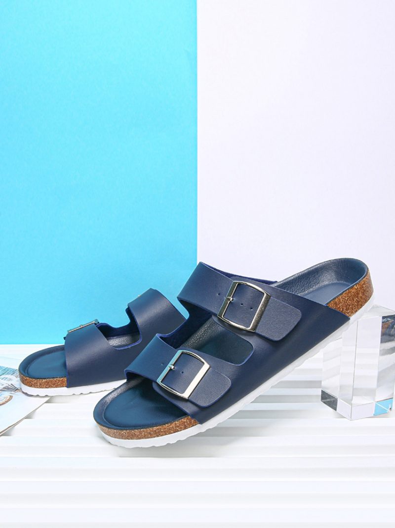 Herren-sandalen Zum Hineinschlüpfen Farbblock Pu-leder Geteilte Sohle - Tiefblau