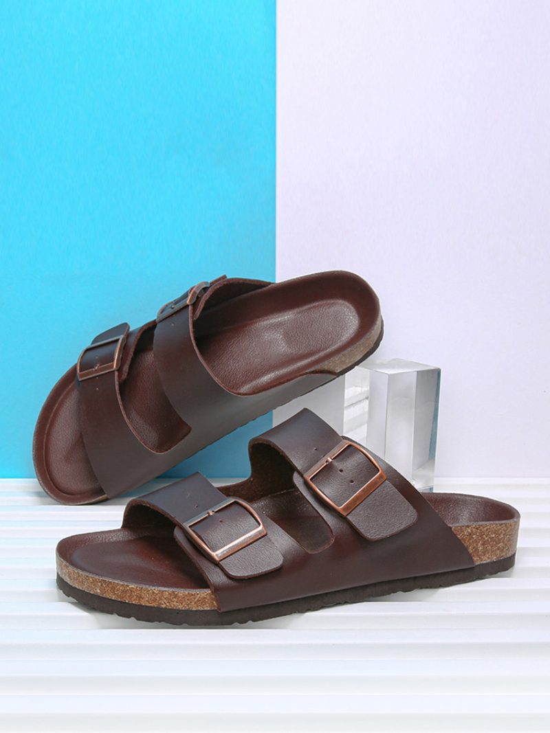 Herren-sandalen Zum Hineinschlüpfen Farbblock Pu-leder Geteilte Sohle - Mahagoni