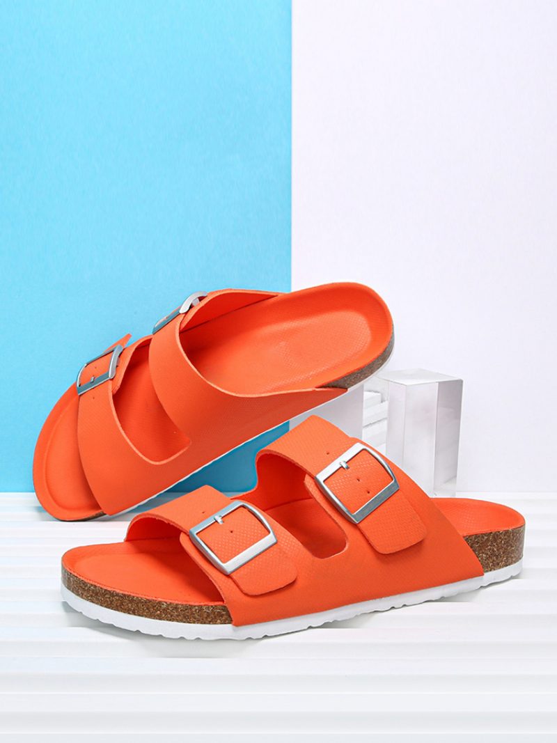 Herren-sandalen Zum Hineinschlüpfen Farbblock Pu-leder Geteilte Sohle - Orangerot