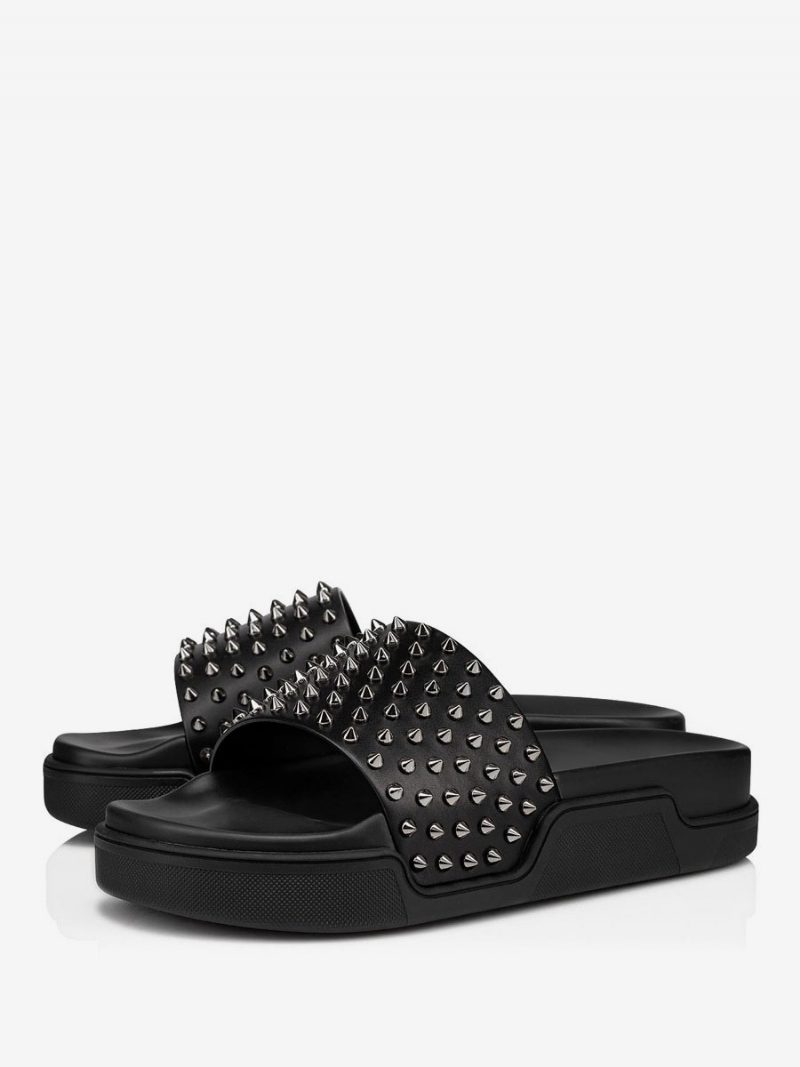 Herren Unisex Flat Spike Bianco Black Plateau Slide Sandale