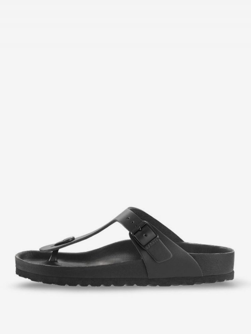 Sandalen Für Herren Slip-on Pu-leder Gummisohle Hausschuhe Flache - Schwarz