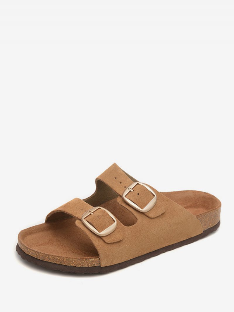 Sandalen Für Herren Slip-on Verstellbare Riemenschnalle Hausschuhe Flache - Kaffeebraun