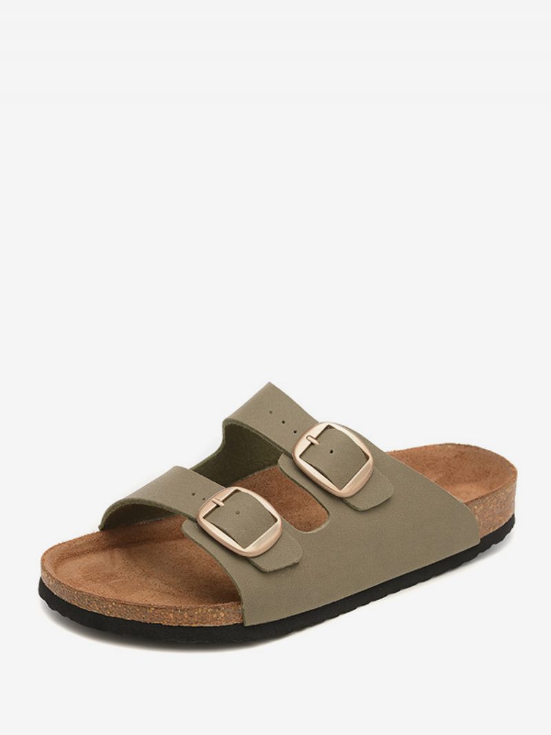 Sandalen Für Herren Slip-on Verstellbare Riemenschnalle Hausschuhe Flache - Khaki