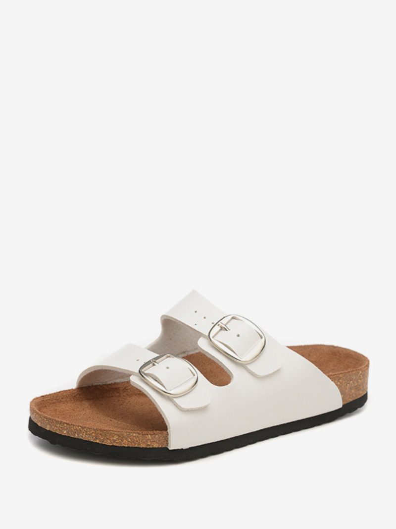 Sandalen Für Herren Slip-on Verstellbare Riemenschnalle Hausschuhe Flache - Weiß