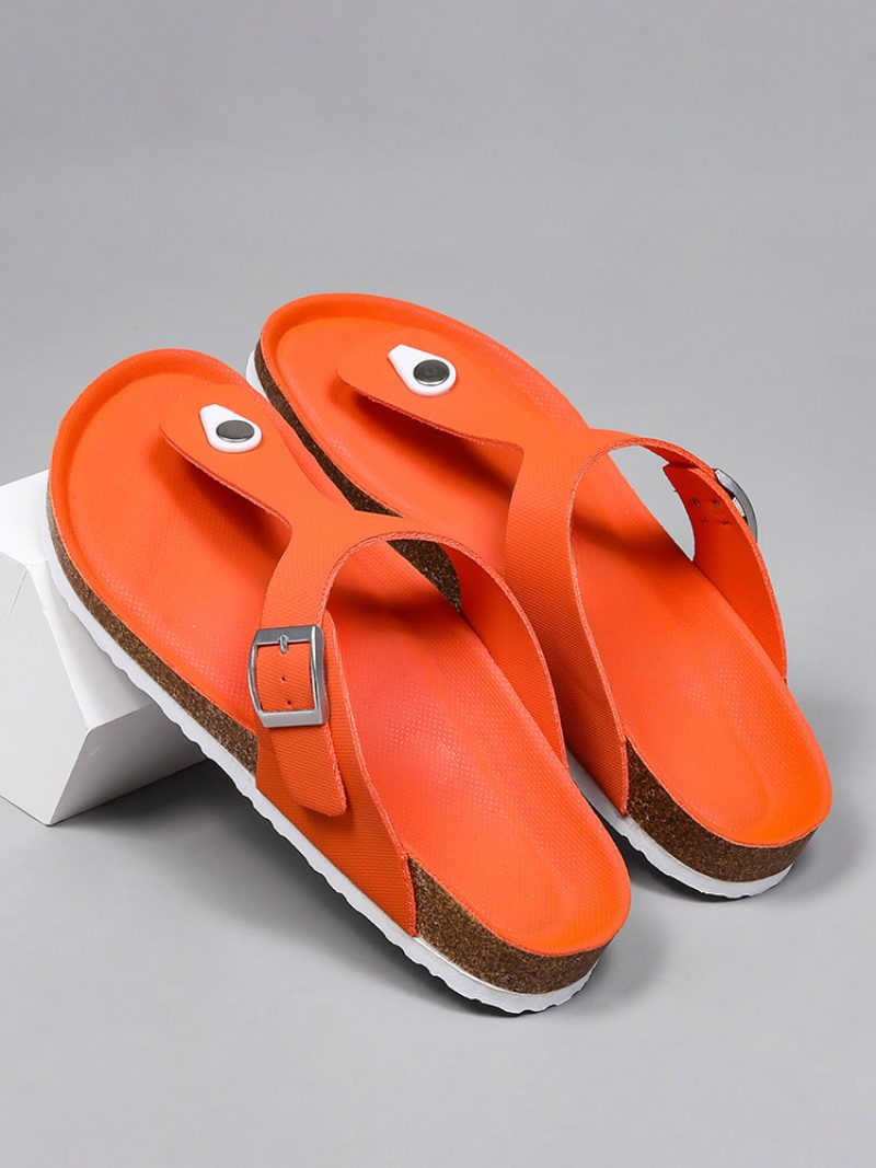 Sandalen Für Herren Zum Hineinschlüpfen Mit Farbblock-pu-leder Und Geteilter Sohle - Orange