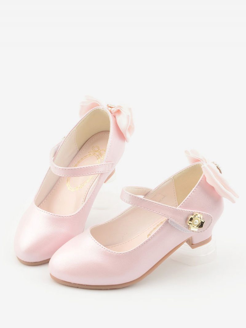 Blumenmädchen-schuhe Aus Schwarzem Pu-leder Mit Strasssteinen Partyschuhe Für Kinder - Rosa