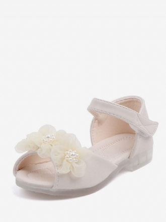 Blumenmädchen-schuhe Ecruweiß Pu-leder Perlen Partyschuhe Für Kinder