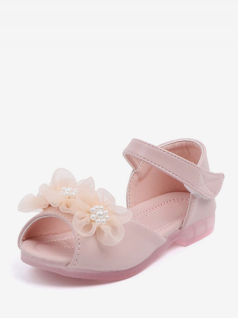 Blumenmädchen-schuhe Ecruweiß Pu-leder Perlen Partyschuhe Für Kinder - Rosa