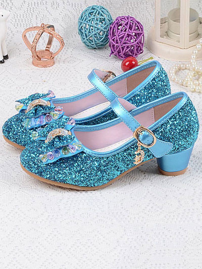 Blumenmädchen-schuhe Glitzer-schleife Mary-jane-pumps Mit Klobigem Absatz