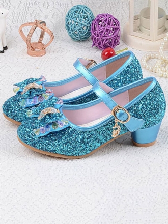 Blumenmädchen-schuhe Glitzer-schleife Mary-jane-pumps Mit Klobigem Absatz