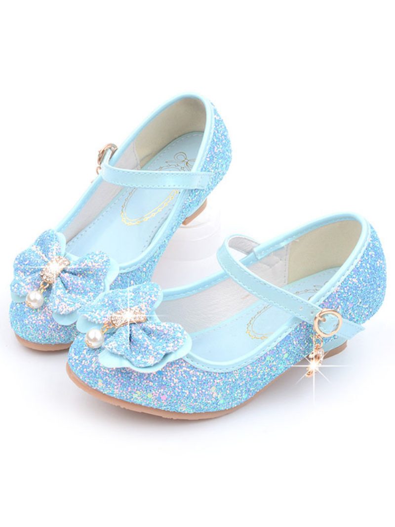 Blumenmädchen-schuhe Glitzernde Blumen-mary-jane-flats - Helles Himmelblau