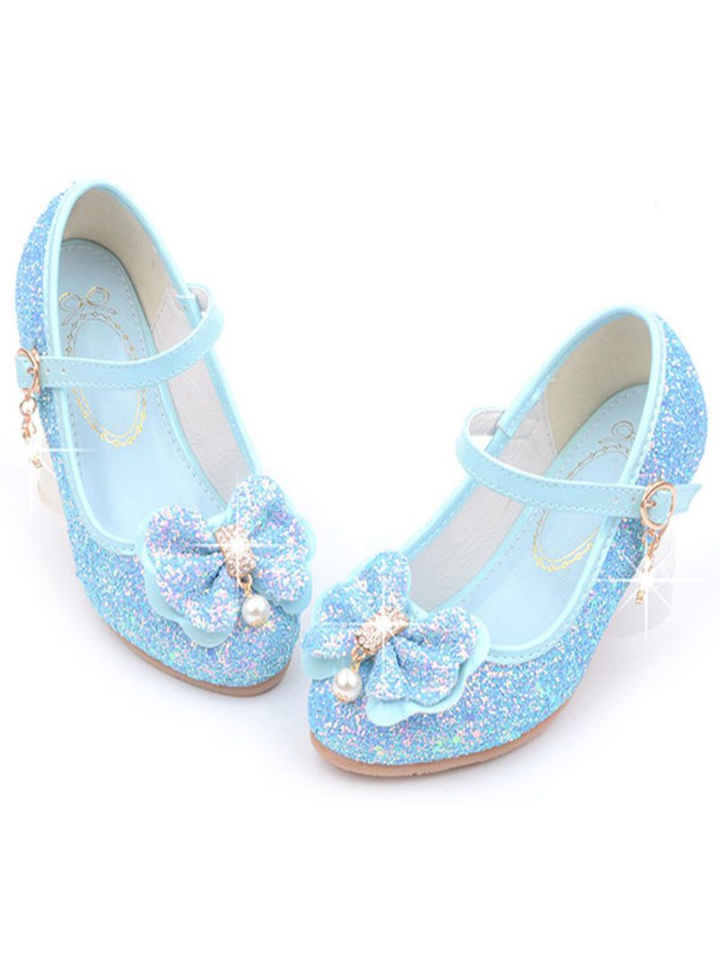 Blumenmädchen-schuhe Glitzernde Blumen-mary-jane-flats - Helles Himmelblau