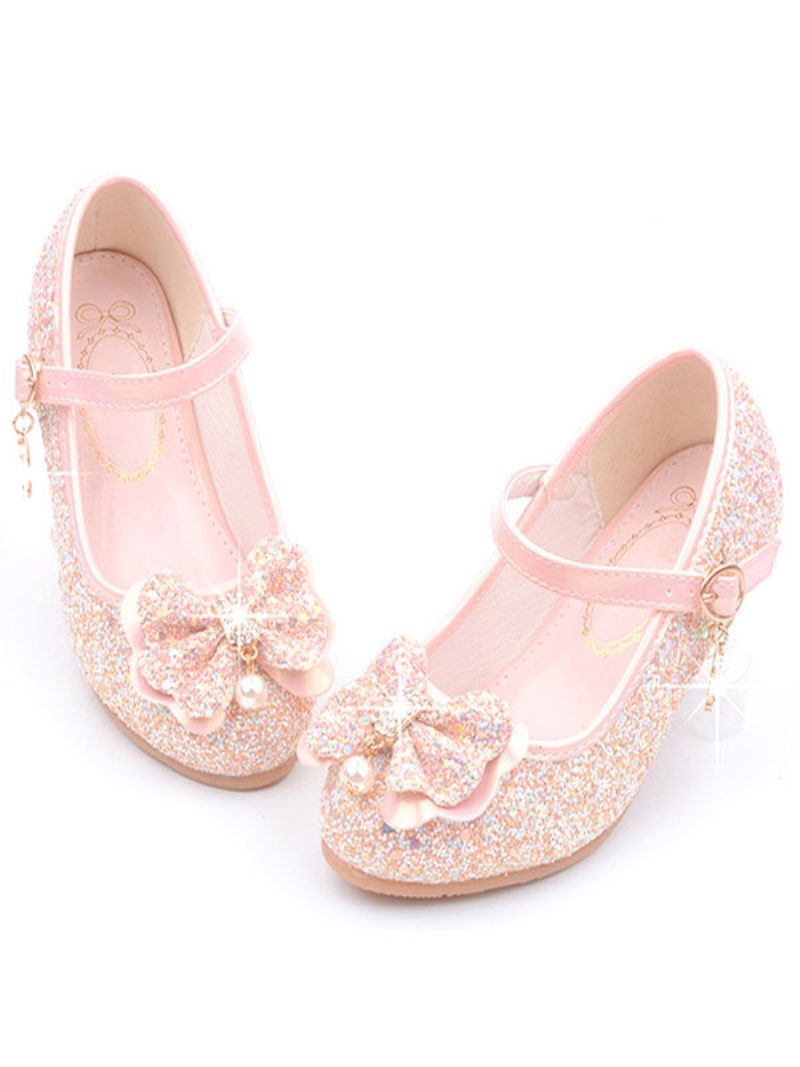 Blumenmädchen-schuhe Glitzernde Blumen-mary-jane-flats - Rosa