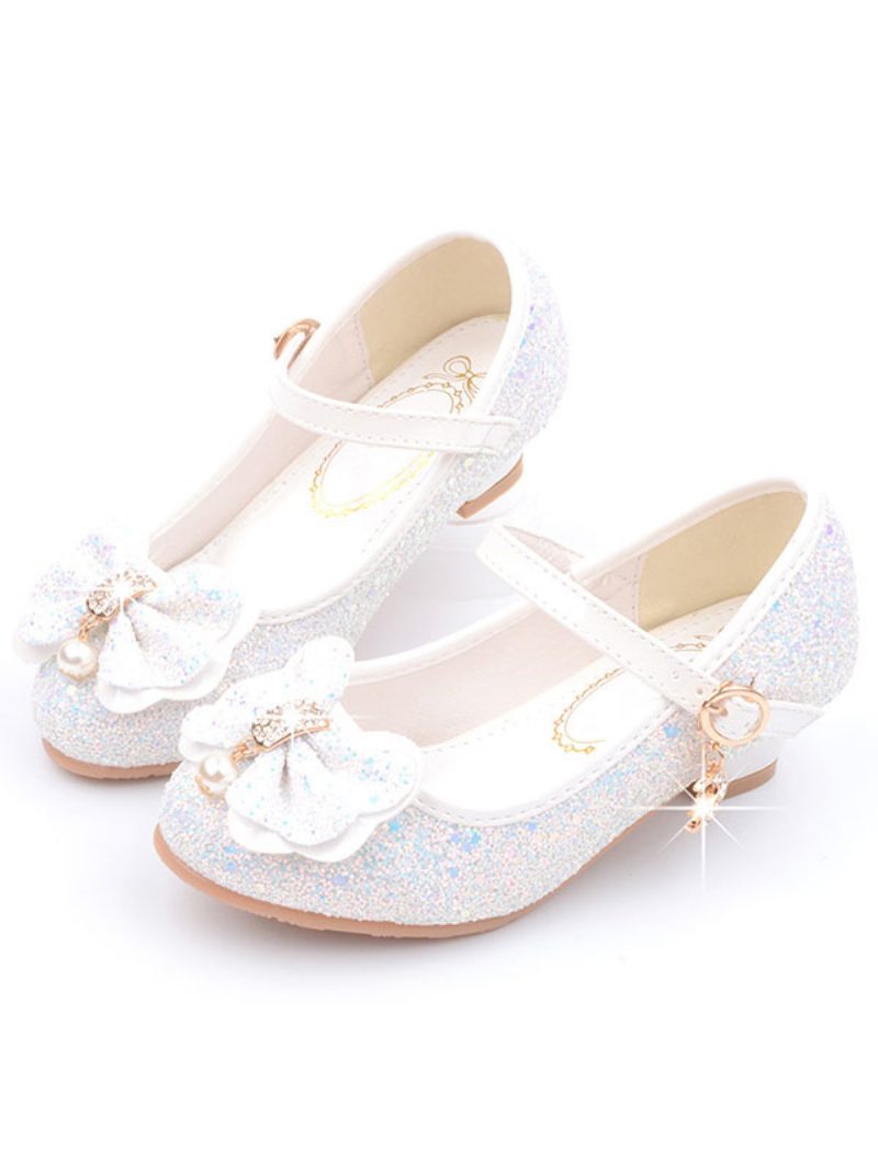 Blumenmädchen-schuhe Glitzernde Blumen-mary-jane-flats - Weiß