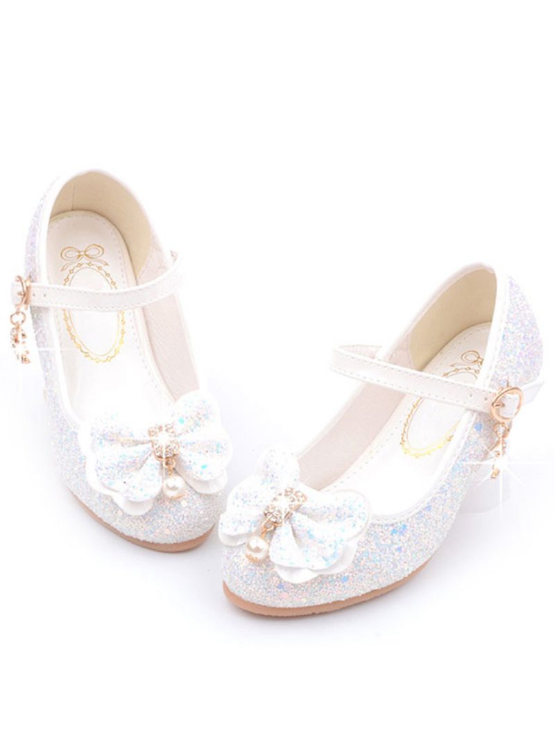 Blumenmädchen-schuhe Glitzernde Blumen-mary-jane-flats - Weiß