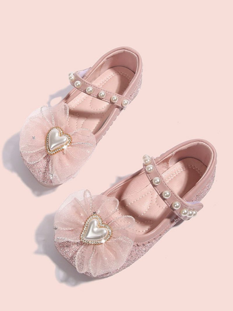 Blumenmädchen-schuhe Hellhimmelblau Mit Pailletten Stoff Und Perlen Partyschuhe Für Kinder - Rosa