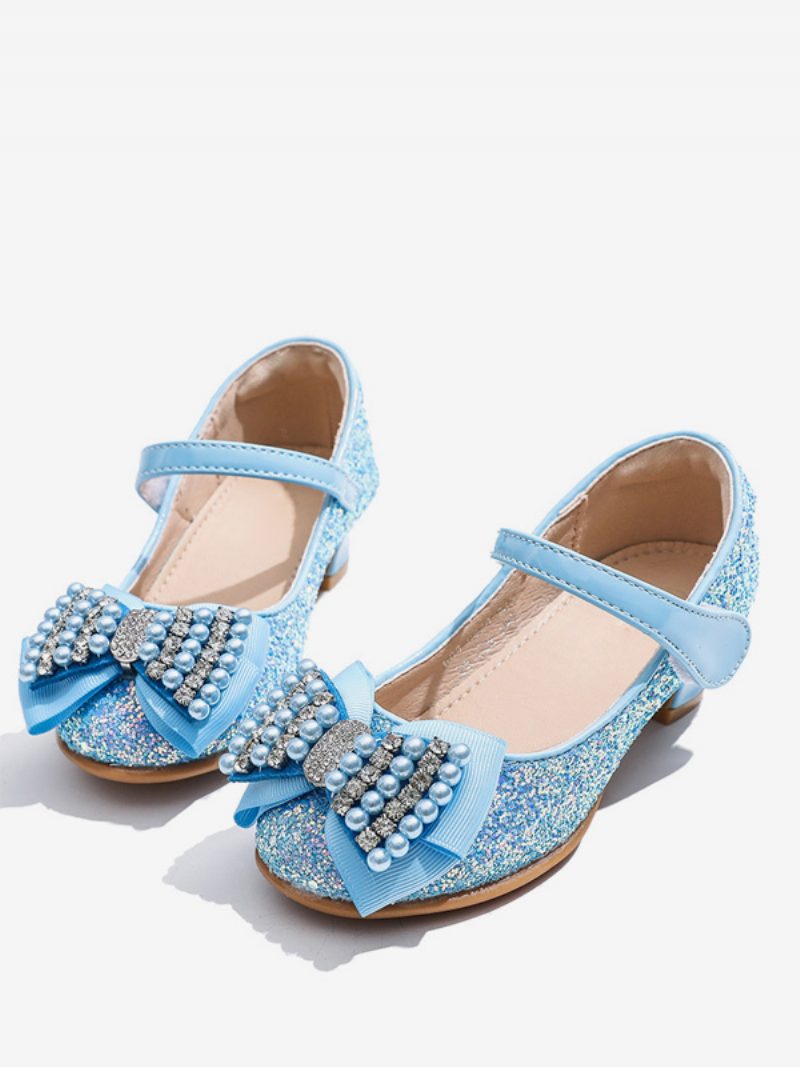 Blumenmädchen-schuhe Hellhimmelblau Mit Pailletten Stoff Und Perlen Partyschuhe Für Kinder