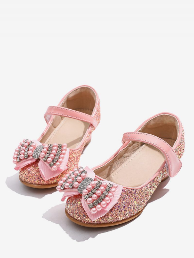 Blumenmädchen-schuhe Hellhimmelblau Mit Pailletten Stoff Und Perlen Partyschuhe Für Kinder - Rosa