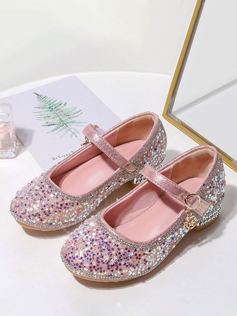 Blumenmädchen-schuhe Rosa Pailletten-stoff-partyschuhe Für Kinder