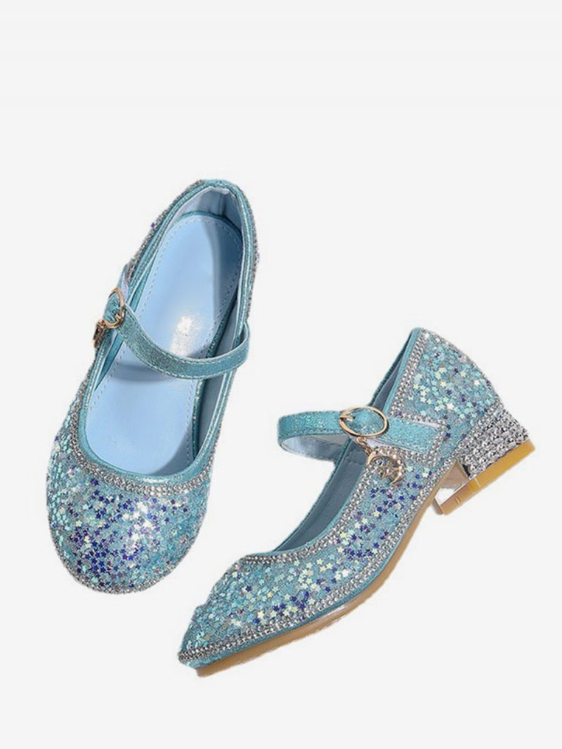 Blumenmädchen-schuhe Rosa Pailletten-stoff-partyschuhe Für Kinder - Helles Himmelblau