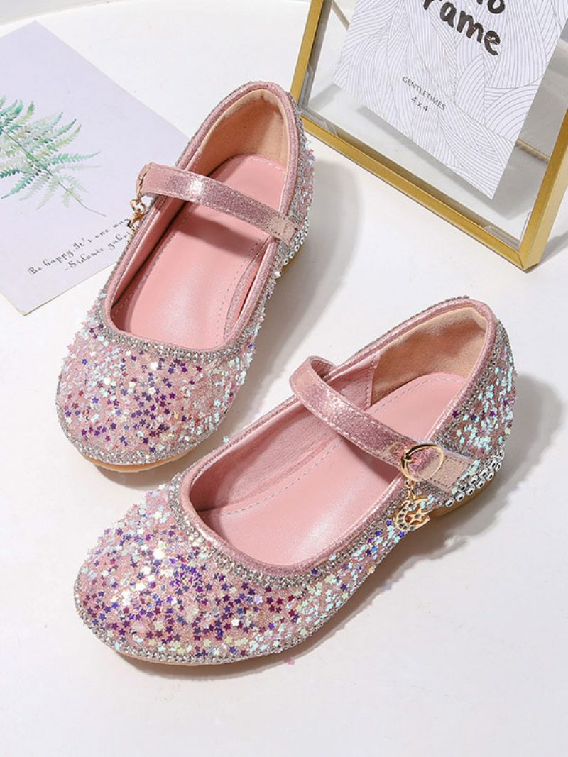 Blumenmädchen-schuhe Rosa Pailletten-stoff-partyschuhe Für Kinder - Rosa