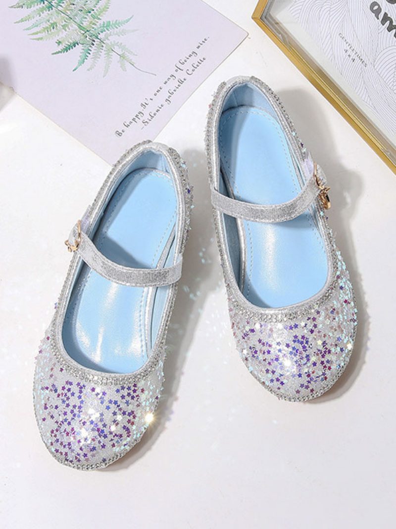 Blumenmädchen-schuhe Rosa Pailletten-stoff-partyschuhe Für Kinder - Silber