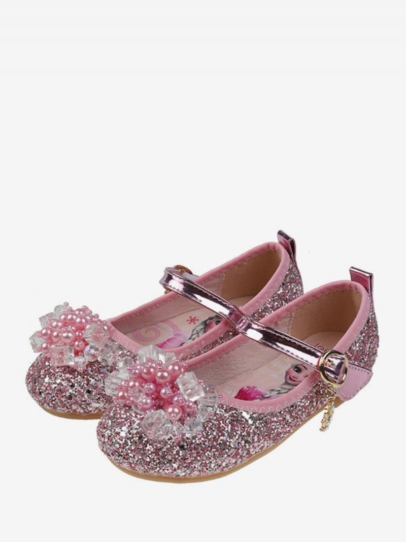 Blumenmädchen-schuhe Türkisfarbene Mit Pailletten Besetzte Stoff-strasssteine Partyschuhe Für Kinder - Rosa