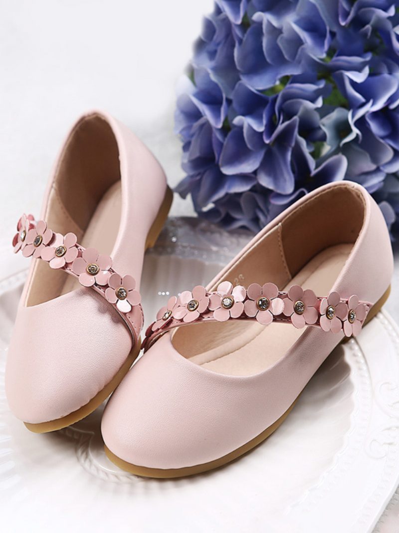 Blumenmädchen-schuhe Weiße Pu-leder-blumen-partyschuhe Für Kinder - Rosa