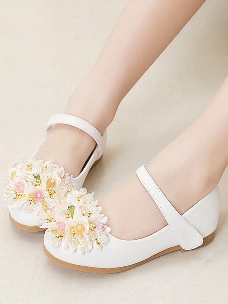 Blumenmädchen-schuhe Weiße Pu-leder-blumen-partyschuhe Für Kinder