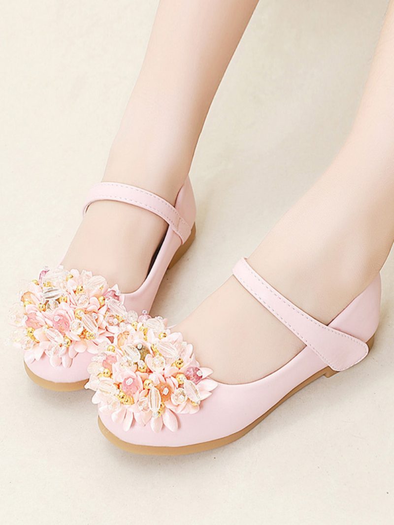 Blumenmädchen-schuhe Weiße Pu-leder-blumen-partyschuhe Für Kinder - Rosa