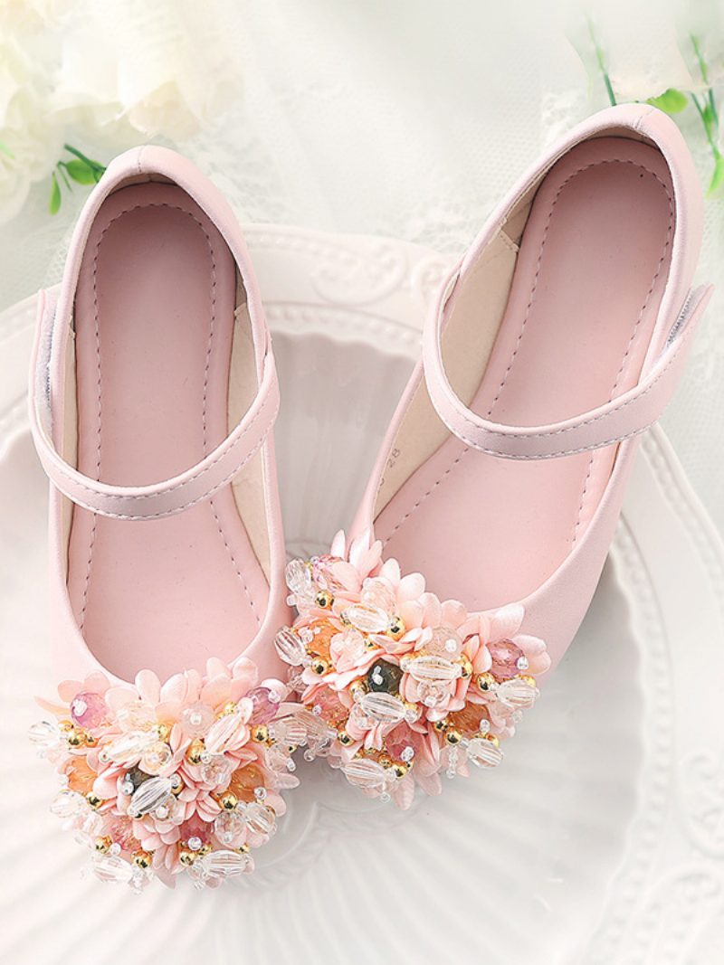 Blumenmädchen-schuhe Weiße Pu-leder-blumen-partyschuhe Für Kinder - Rosa