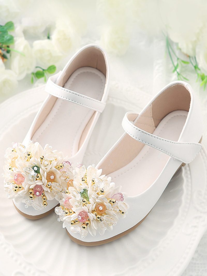 Blumenmädchen-schuhe Weiße Pu-leder-blumen-partyschuhe Für Kinder - Weiß