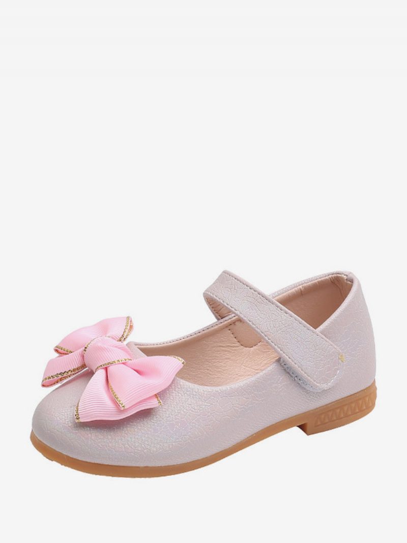 Blumenmädchenschuhe Ecru Weiß Pu-leder Schleifen Partyschuhe Für Kinder - Rosa