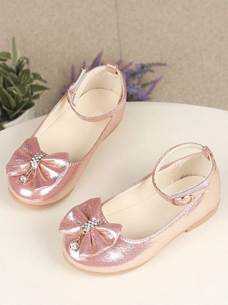 Blumenmädchenschuhe Gold Pailletten Stoff Strass Partyschuhe Für Kinder - Rosa