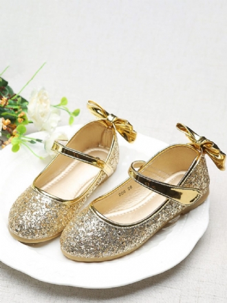 Blumenmädchenschuhe Gold Pailletten Stoffschleifen Partyschuhe Für Kinder