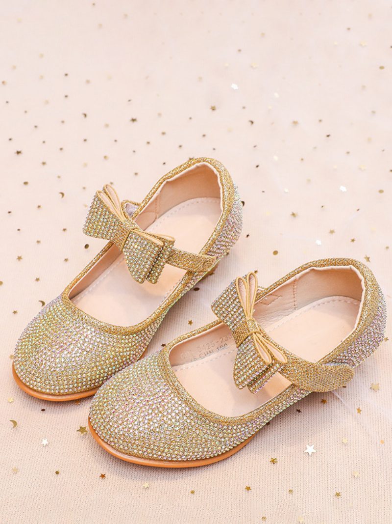 Blumenmädchenschuhe Gold Polyester Strass Partyschuhe Für Kinder - Gold