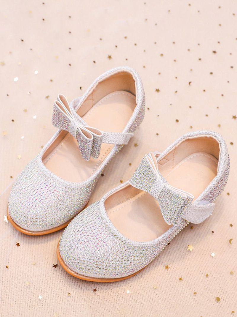 Blumenmädchenschuhe Gold Polyester Strass Partyschuhe Für Kinder - Weiß