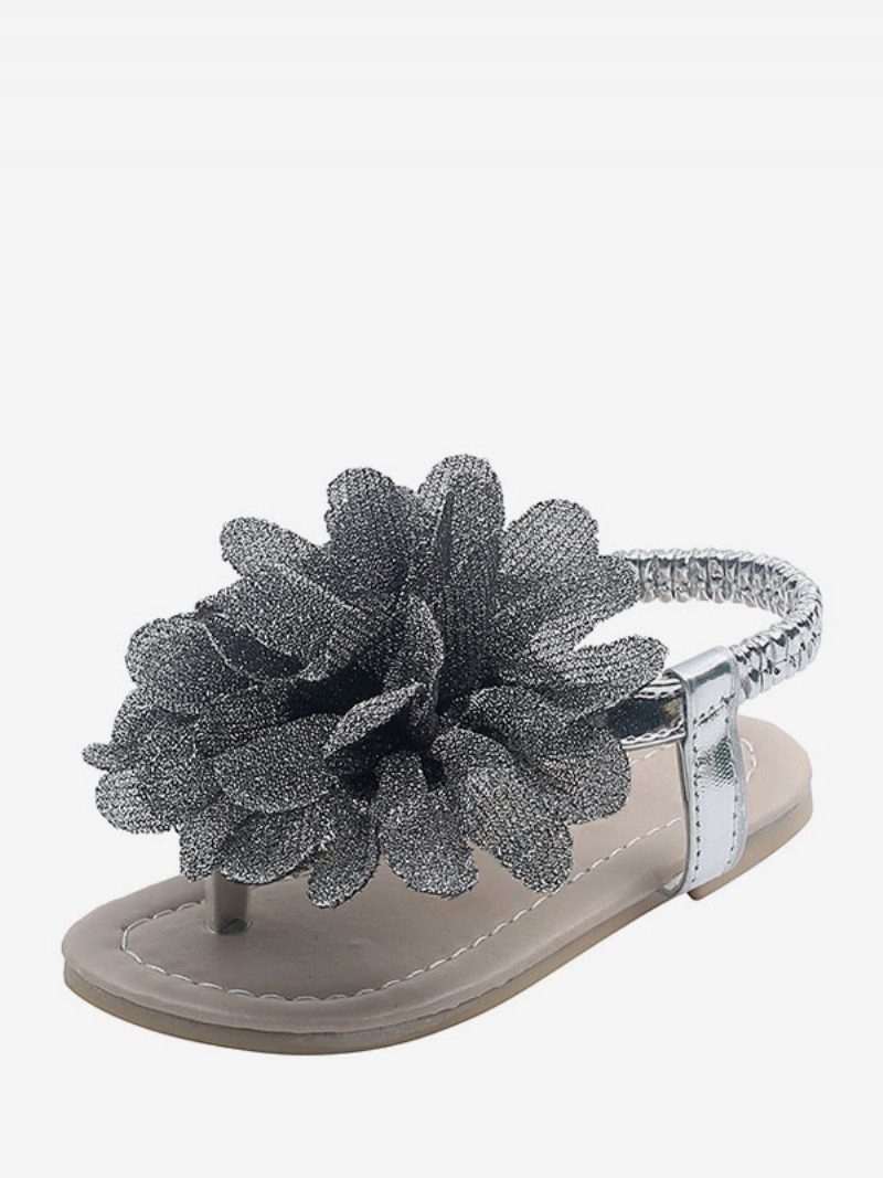 Blumenmädchenschuhe Gold Pu-leder Blumen Partyschuhe Für Kinder - Silber