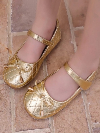 Blumenmädchenschuhe Gold Pu Leder Schleifen Partyschuhe Für Kinder