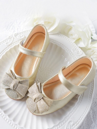 Blumenmädchenschuhe Gold Pu Leder Schleifen Partyschuhe Für Kinder